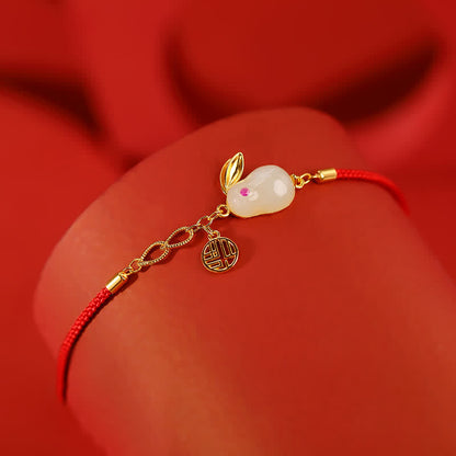 Buddha Stones 925 Sterling Silver Year of the Rabbit Hetian White Jade Luck Blessing Red String Bracelet