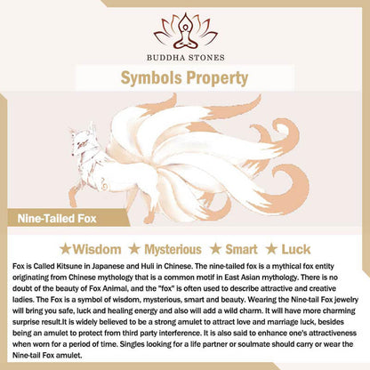 Buddha Stones Natural Green Jade Nine Tailed Fox Fairy Prosperity Necklace Pendant