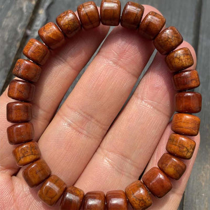 Buddha Stones Tibetan Bone Beads Three-Eyed Dzi Bead Sheep Horn Red Agate Strength Bracelet