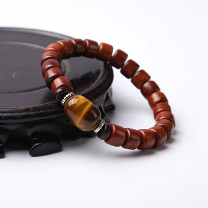 Buddha Stones Tibetan Bone Beads Three-Eyed Dzi Bead Sheep Horn Red Agate Strength Bracelet