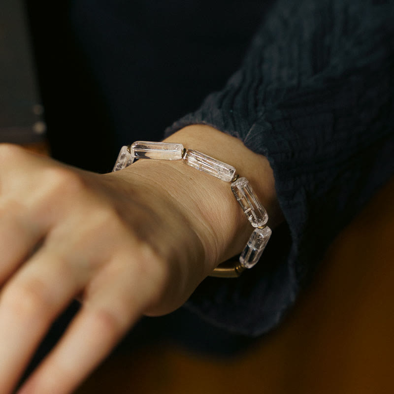 Buddha Stones Square White Crystal Copper Luck Healing Bracelet