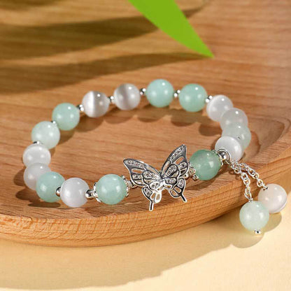 Buddha Stones Chrysoberyl Cat's Eye Chalcedony Butterfly Love Bracelet