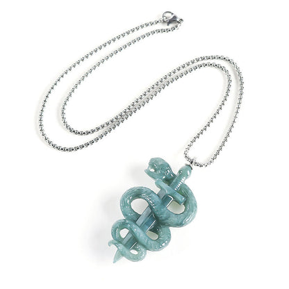 Buddha Stones 925 Sterling Silver Natural Jade Year Of The Snake Sword Luck Necklace Pendant