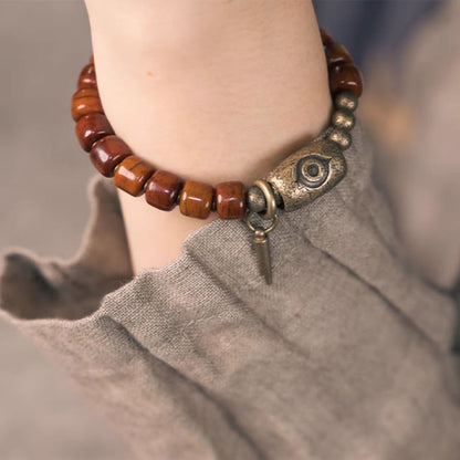 Buddha Stones Bone Beads Dzi Shape Copper Cone Pendant Strength Bracelet