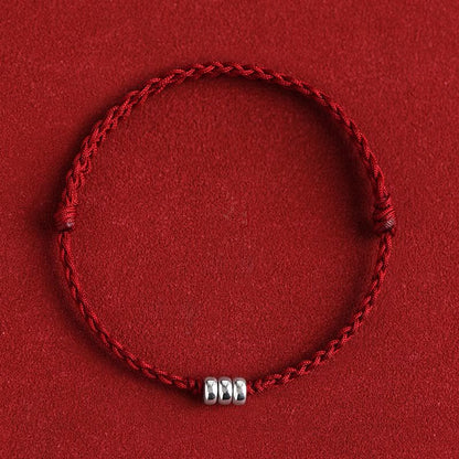 Buddha Stones 925 Sterling Silver Beads Protection Luck Braided Bracelet Anklet