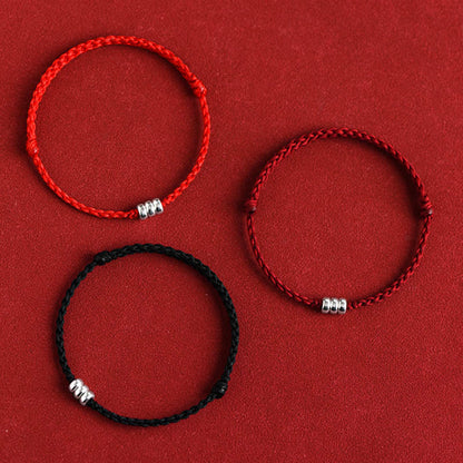 Buddha Stones 925 Sterling Silver Beads Protection Luck Braided Bracelet Anklet