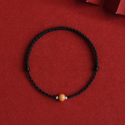 Buddha Stones Natural Peach Wood Bead Luck Braided Bracelet Anklet