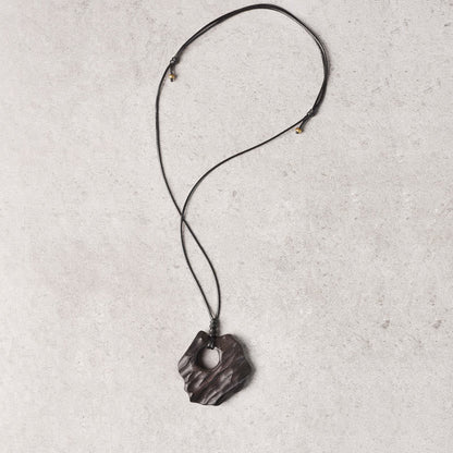 Buddha Stones Ebony Wood Hollow Irregular Shape Peace Balance Necklace Pendant