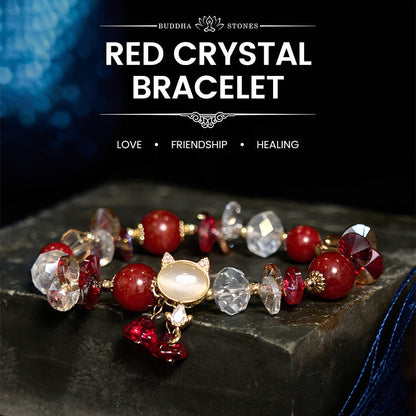 Buddha Stones Amethyst Green Crystal Red Crystal Cat Balance Bracelet