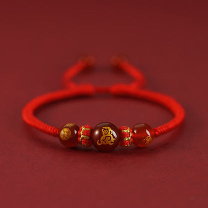 Buddha Stones Handmade Red Agate Chinese Zodiac Red String Braided Protection Bracelet