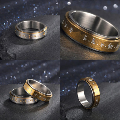 Buddha Stones Tibetan Mantra Titanium Steel Balance Rotatable Ring