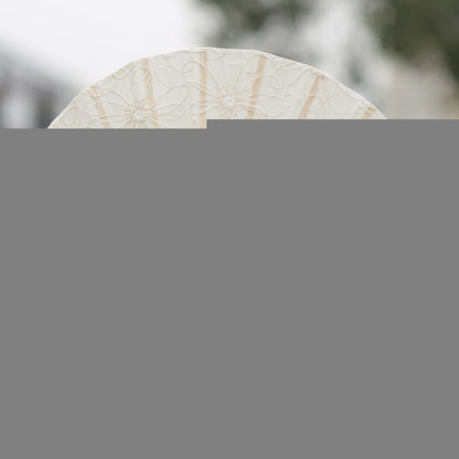 Buddha Stones Retro Large Flower Embroidery Shell Shape Tassels Handheld Bamboo Folding Fan