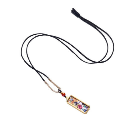 Buddha Stones Tibet Zakiram Yellow God of Wealth Nine Tailed Fox Hand-Painted Thangka Calm Necklace Pendant