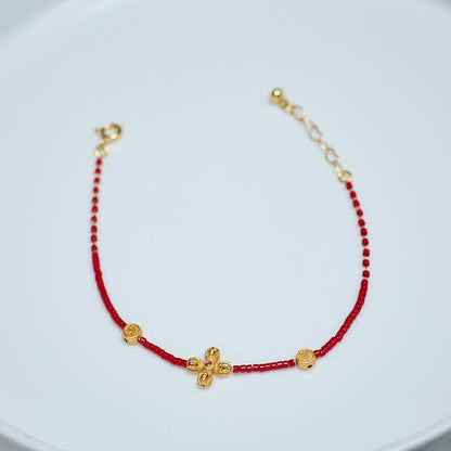 Buddha Stones 925 Sterling Silver Plated 24k Gold Liuli Glass Bead PiXiu Four Leaf Clover Joy And Happiness Wealth Bracelet