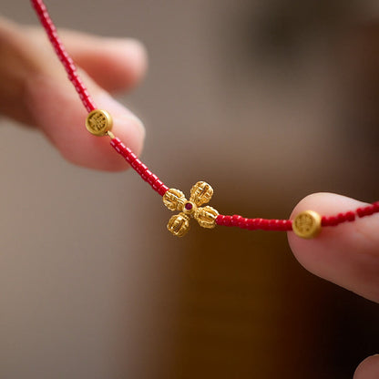 Buddha Stones 925 Sterling Silver Plated 24k Gold Liuli Glass Bead PiXiu Four Leaf Clover Joy And Happiness Wealth Bracelet
