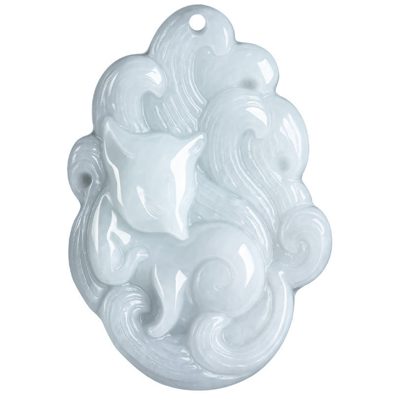 Buddha Stones Natural Jade Nine Tailed Fox Luck Necklace Pendant