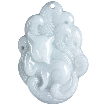 Buddha Stones Natural Jade Nine Tailed Fox Luck Necklace Pendant