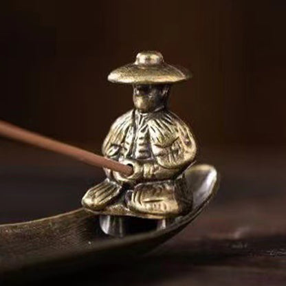 Buddha Stones Fisherman Boat Koi Fish Zinc Alloy Incense Stick Holder Healing Incense Burner Decoration