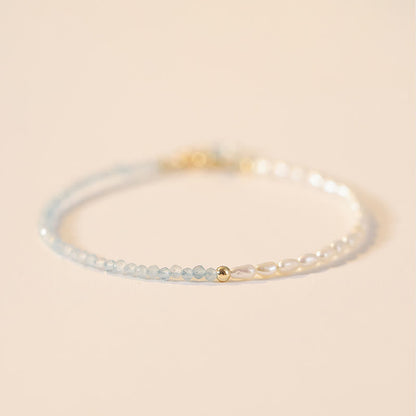 Buddha Stones 2mm Turquoise Pearl Ultra-thin Beads 14k Gold Plated Copper Wisdom Bracelet