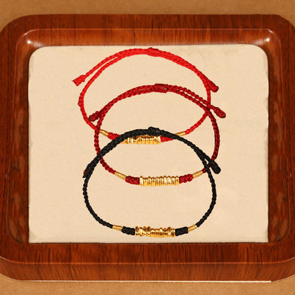 Buddha Stones 999 Gold Small Pieces String Protection Luck Ultra-Thin Braided Bracelet