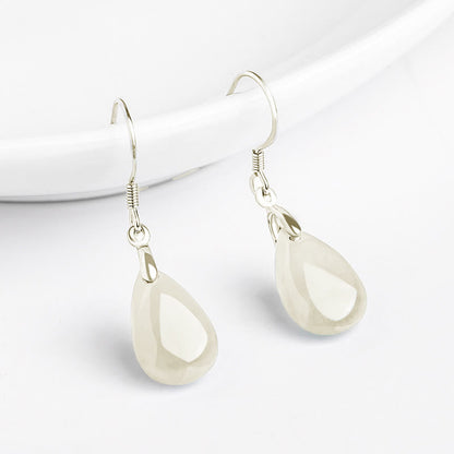 Buddha Stones 925 Sterling Silver Jade Water Drop Pattern Luck Prosperity Dangle Earrings