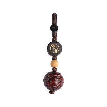 Buddha Stones Small Leaf Red Sandalwood PiXiu Safe and Well Protection Key Chain