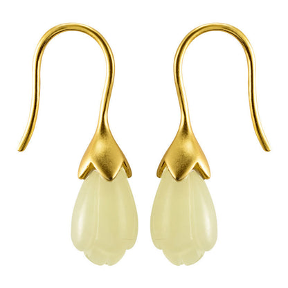 Buddha Stones 925 Sterling Silver Hetian Jade Magnolia Abundance Drop Earrings