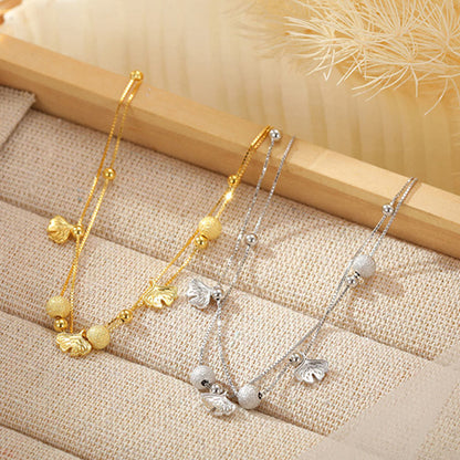 Buddha Stones 925 Sterling Silver Ginkgo Leaf Double Layer Protection Anklet