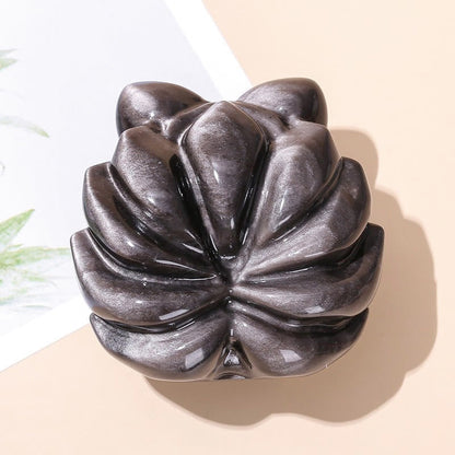 Buddha Stones Natural Silver Sheen Obsidian Nine Tailed Fox Protection Home Decoration