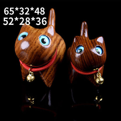 Buddha Stones Rosewood Carving Cat Warmth Home Decoration