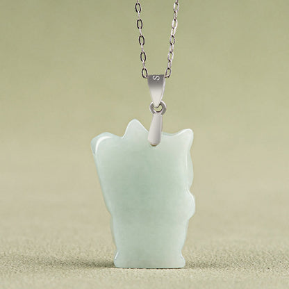 Buddha Stones 925 Sterling Silver Jade Fortune Cat Prosperity Necklace Pendant