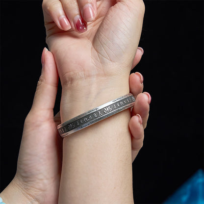 Buddha Stones Om Mani Padme Hum Heart Sutra Mantra Lotus Peace Meditation Cuff Bracelet Bangle