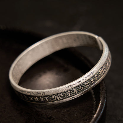 Buddha Stones Om Mani Padme Hum Heart Sutra Mantra Lotus Peace Meditation Cuff Bracelet Bangle