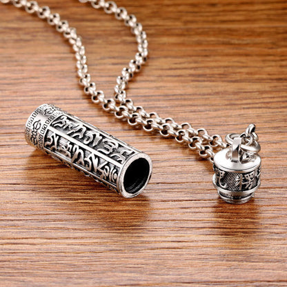 Buddha Stones Tibetan Om Mani Padme Hum Copper Plated Silver Shurangama Mantra Vajra Pattern Peace Necklace Pendant