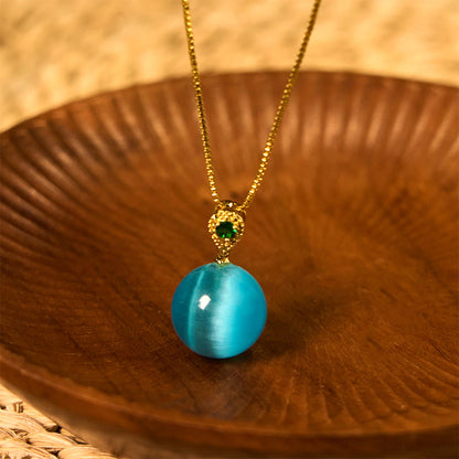 Buddha Stones Cat's Eye Round Ball Confidence Necklace Pendant