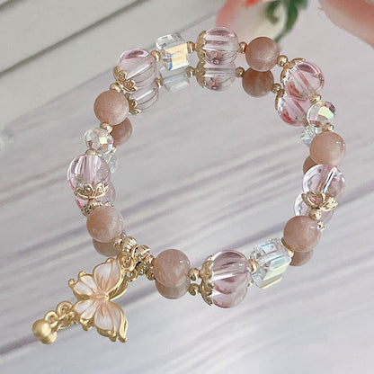 Buddha Stones Natural Amethyst Sun Stone Butterfly Peace Bracelet