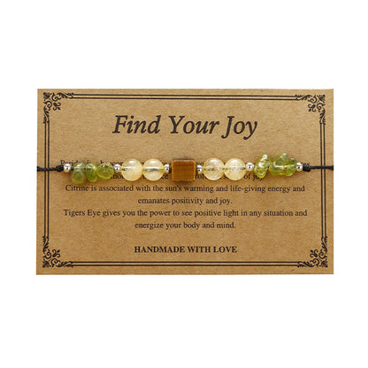 Buddha Stones Find Your Joy Peridot Citrine Tiger Eye Peace Rope Bracelet