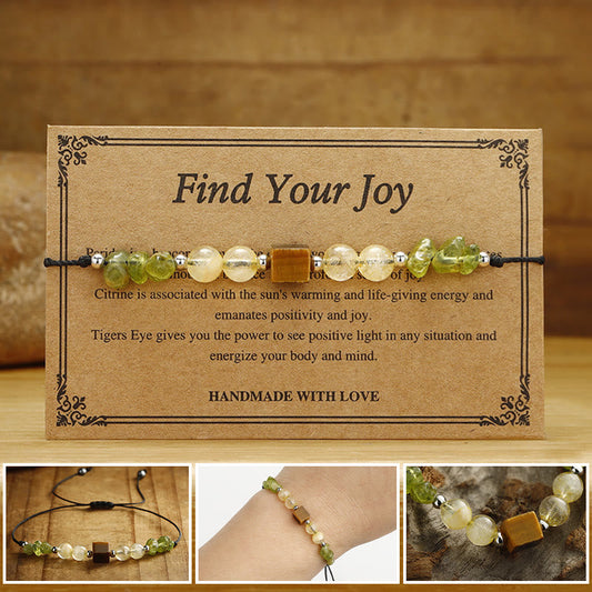 Buddha Stones Find Your Joy Peridot Citrine Tiger Eye Peace Rope Bracelet