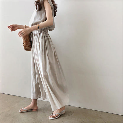 Buddha Stones Casual Eastic Waist Drawstring Design Short Sleeve Cotton Linen Midi Dress