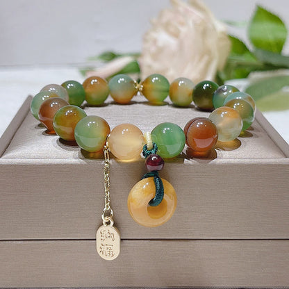 Buddha Stones "May Balance and Safety Be With You"Peacock Agate Bracelet Includes Gift Message Card