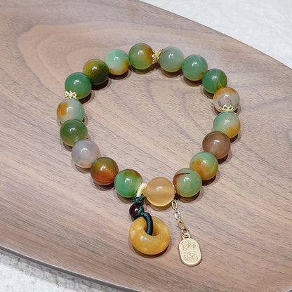 Buddha Stones "May Balance and Safety Be With You"Peacock Agate Bracelet Includes Gift Message Card