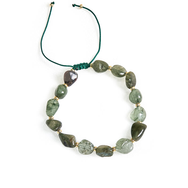 Buddha Stones Green Rutilated Quartz Braid String Protection Bracelet