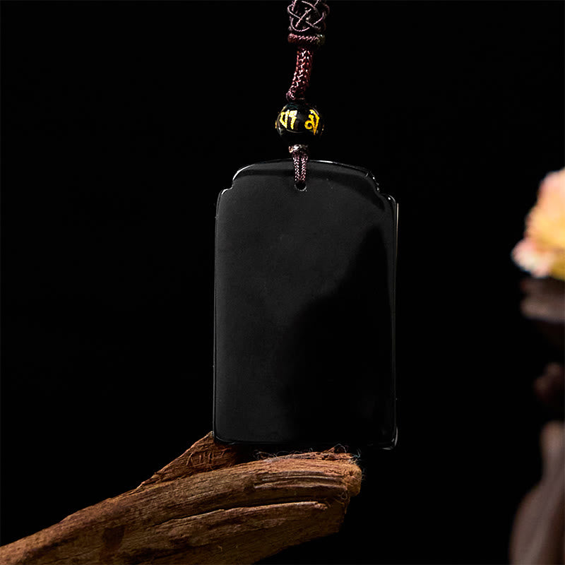 Buddha Stones Natural Black Obsidian Bamboo Fulfillment Necklace Pendant