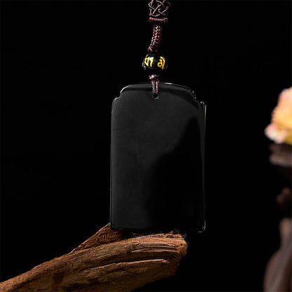 Buddha Stones Natural Black Obsidian Bamboo Fulfillment Necklace Pendant