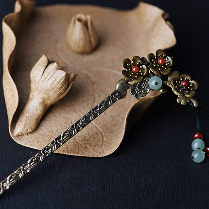 Buddha Stones Green Aventurine Red Agate Alloy Flowers Soothing Hairpin