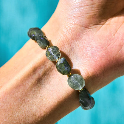 Buddha Stones Green Rutilated Quartz Braid String Protection Bracelet