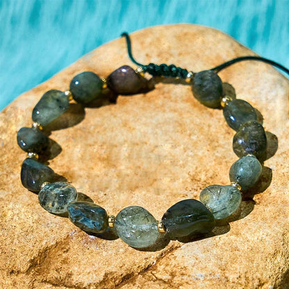 Buddha Stones Green Rutilated Quartz Braid String Protection Bracelet