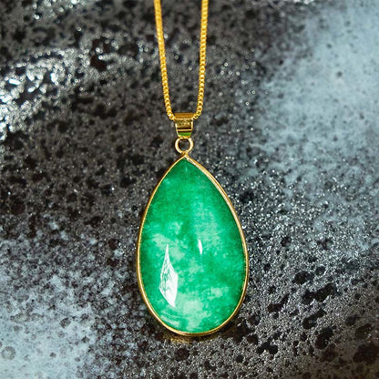 Buddha Stones Green Jade Water Drop Pattern Abundance Necklace Pendant