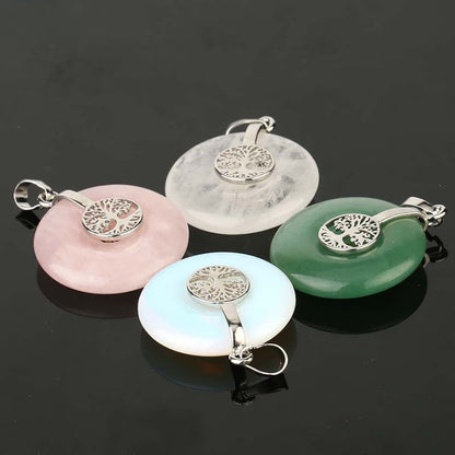Buddha Stones Various Crystal Rose Quartz Green Aventurine Amethyst The Tree of Life Kindness Necklace Pendant
