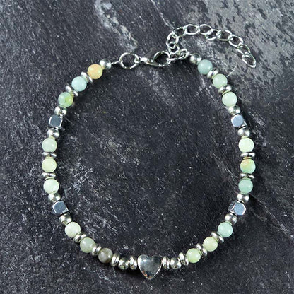 Buddha Stones Natural Stone Amazonite Amethyst Lazurite Rose Quartz Heart Positive Balance Bracelet